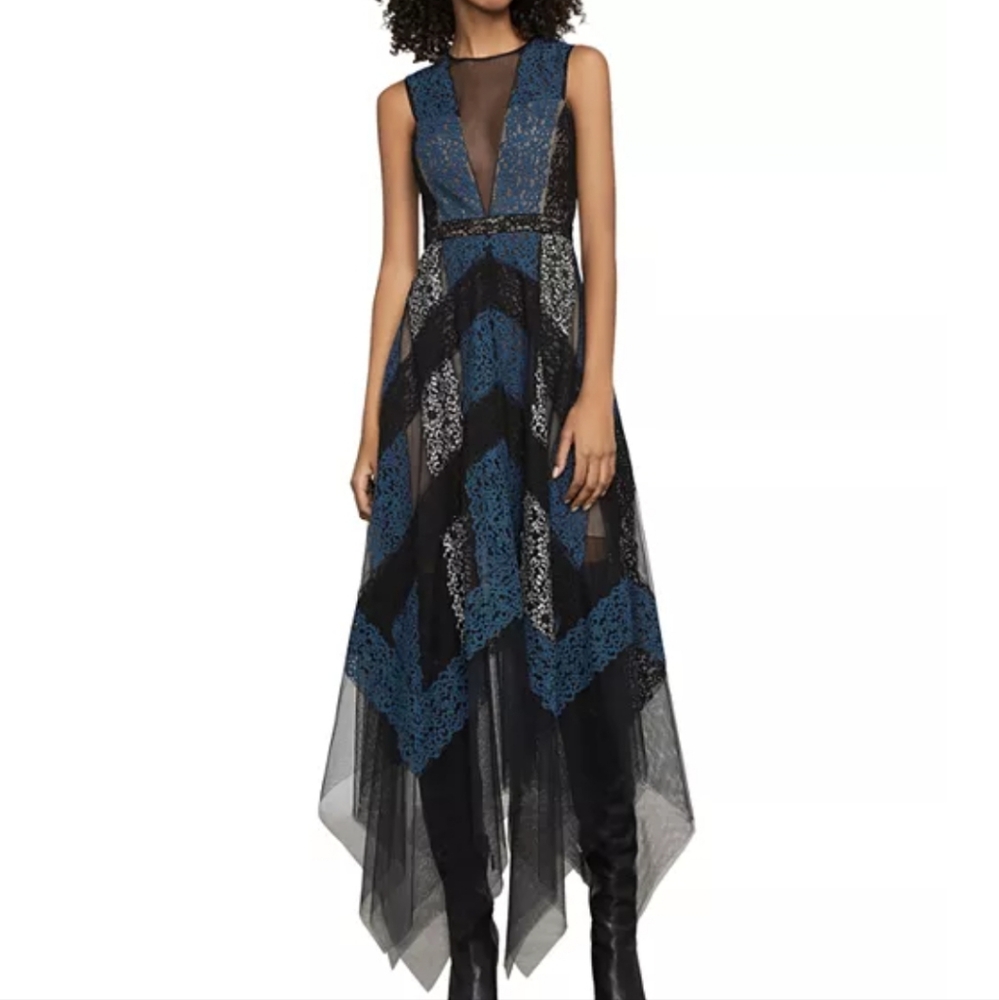 BCBG Maxazria Lace Asymmetric Dress Black & Blue Size 6